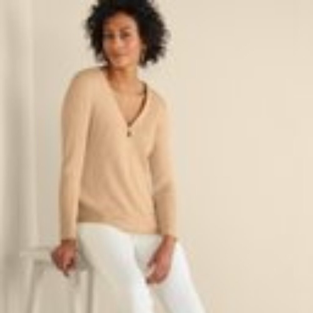 Women's Soft Surroundings Soft Essential Ribbed Valentina Sweater NWT Sesame